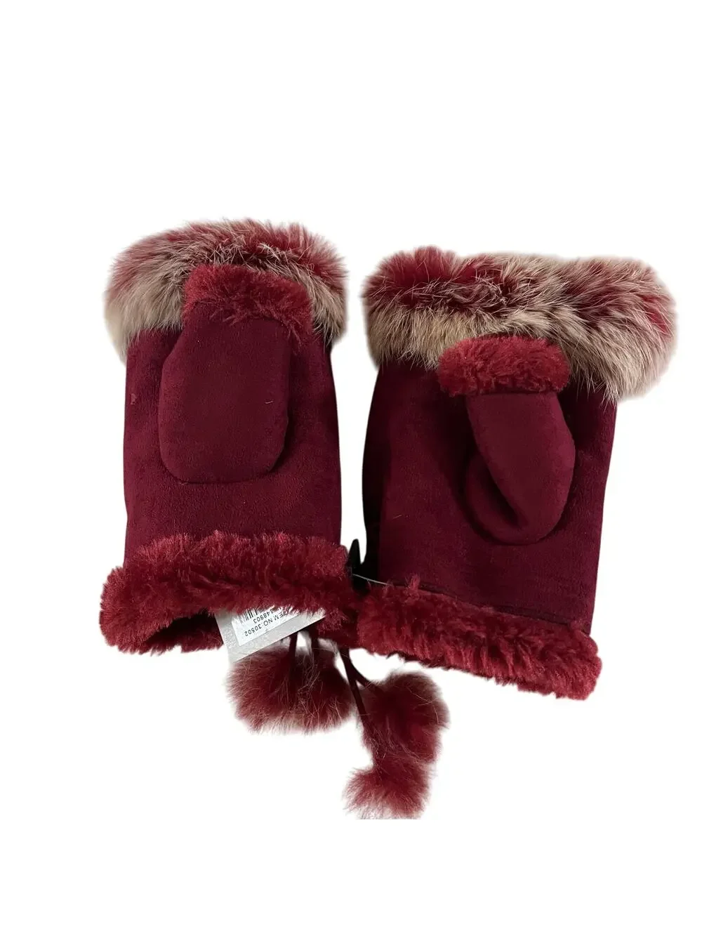 NWT Vintage Red Faux Suede Rabbit Fur Fingerless Gloves